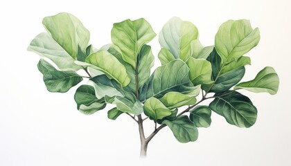 Fiddle-leaf fig watercolor illustration against a white background.