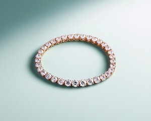 Isolated diamond tennis necklace creating a soft shadow on a matte pastel gray background