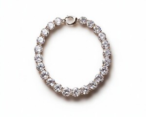 Highdetail diamond tennis necklace with perfect symmetry, isolated on a seamless white surface