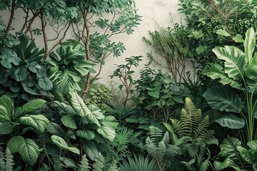 Tranquil Nature Botanical Backdrop with Lush Foliage and Organic Texture