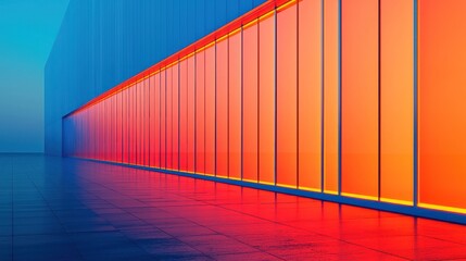 Abstract Architectural Design: Vibrant Orange and Blue Modern Building Facade
