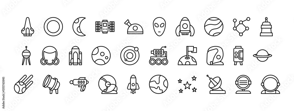 Poster vector icon set of celestial bodies and space elements depicting the wonders of the universe and cos