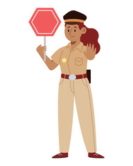 Indian Police Holding Stop Sign