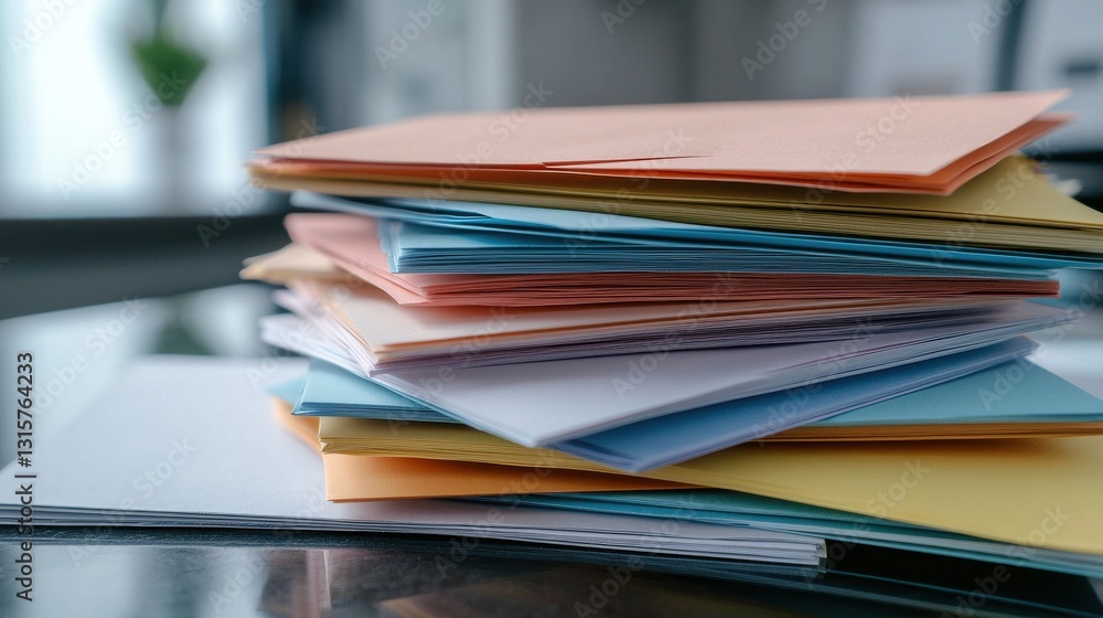 Aufkleber A stack of colorful envelopes on a table