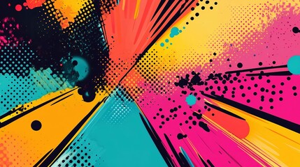 A vibrant and dynamic artwork with bold colors and abstract elements