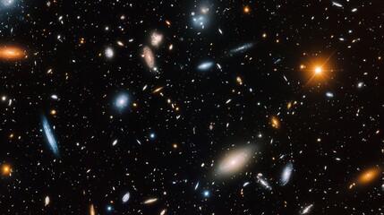 Hubble deep field with distant galaxies shining in the night sky