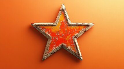 An aged star with peeling paint against an orange background