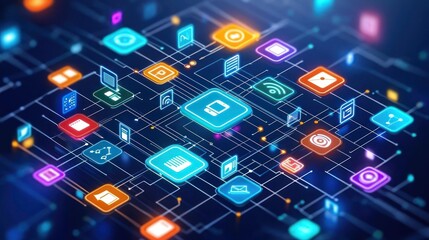 Global Network of Digital Icons and Connections