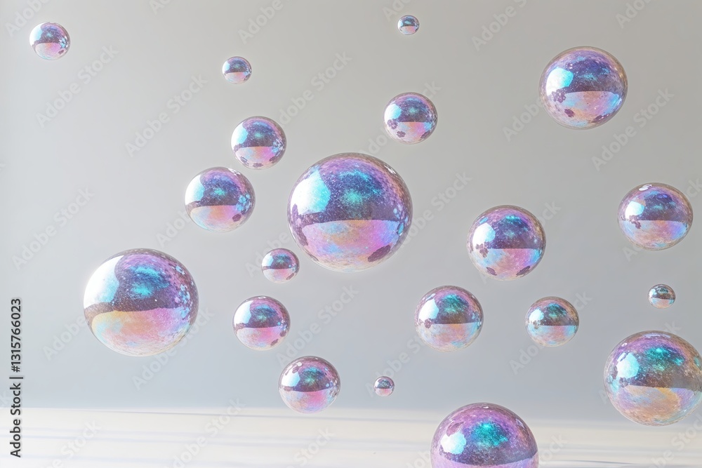 Poster iridescent floating blobs on bright white background