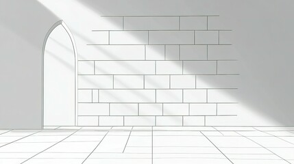 Obraz premium Simple interior shows an archway door and brick styled wall