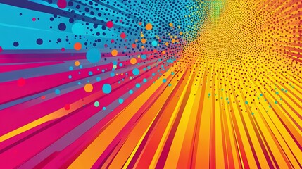 Colorful abstract background with radiating lines and scattered dots