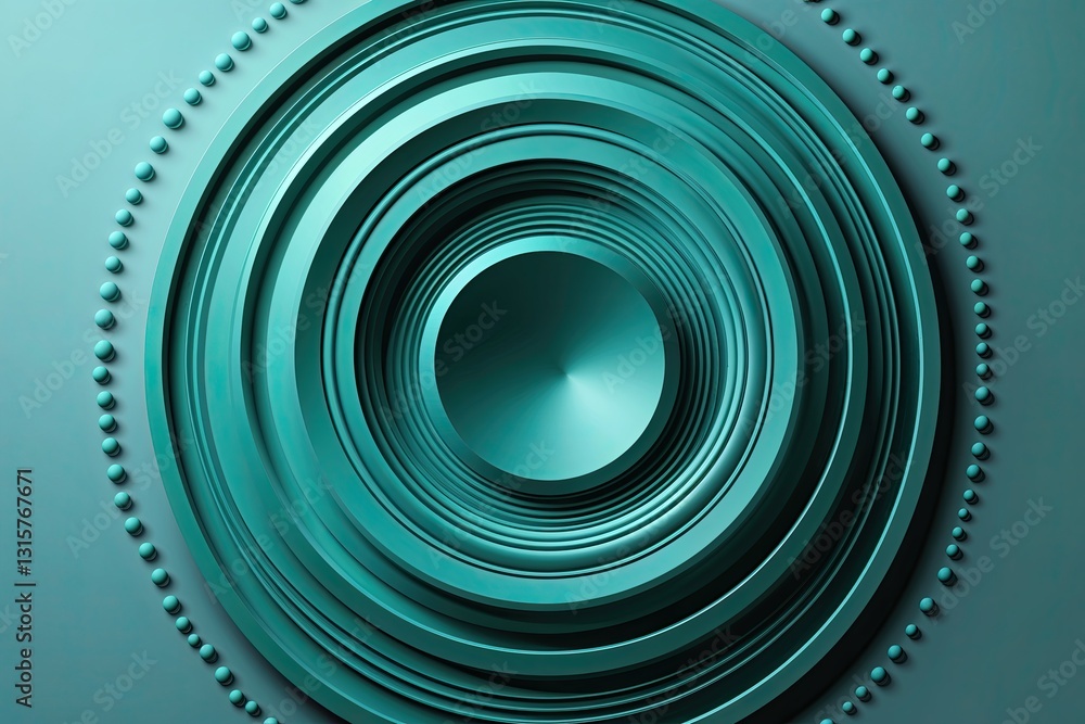 Poster captivating teal design featuring concentric circles and gentle gradient dots