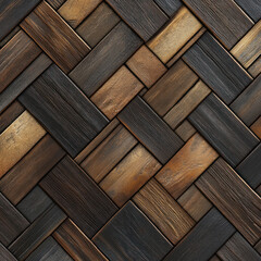 Dark wood parquet herringbone pattern.