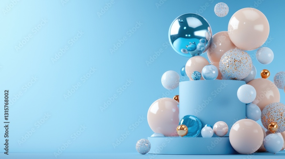Aufkleber a blue background with a large number of round objects, including some gold
