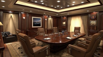 Luxurious Conference Room Interior Design: Mahogany Wood and Leather
