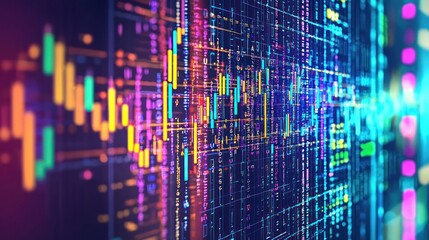 Fototapeta premium Abstract Digital Data Stream: Neon Glow of Algorithmic Information