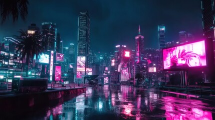 Neon Cityscape at Night: Cyberpunk Hong Kong