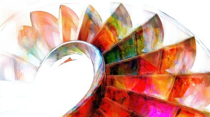 Twisting Stairs with Glowing Spirals in Vibrant Hues