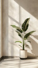Tall indoor plant in a modern ceramic pot, placed in a bright corner