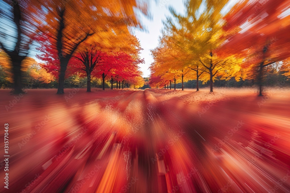 Poster dynamic autumn bokeh abstract with vibrant colors in motion