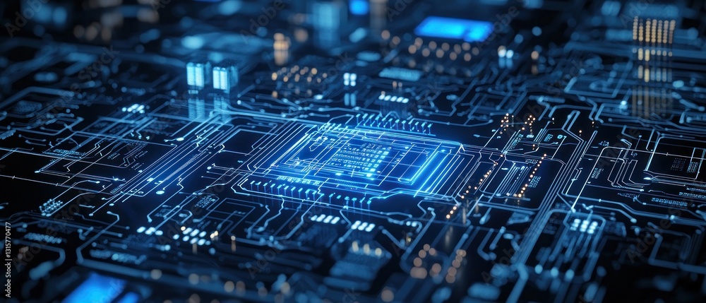 Poster close-up of a futuristic circuit board, high-tech technology, digital world, abstract electronic pat