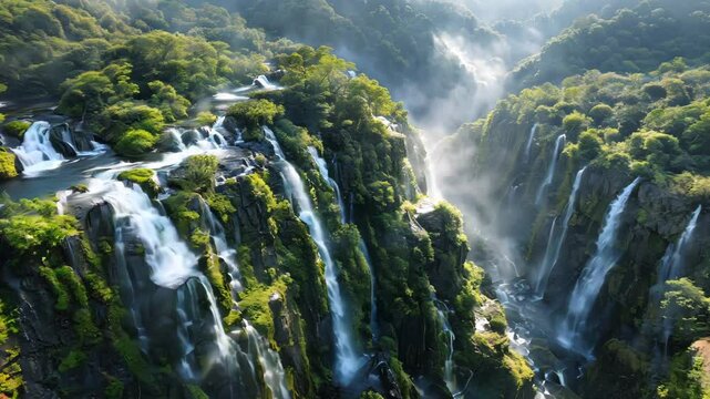 Magnificent waterfalls and mountains aerial photography [4K]