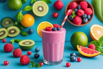 Vibrant Organic Smoothie Background with Fresh Fruits and Bright Colors