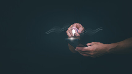 Information data search technology, search optimization, male hand using voice search, using the...