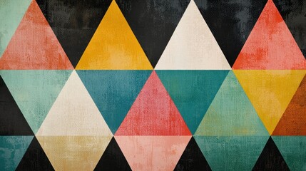 Abstract Geometric Triangle Pattern: Vibrant Hues and Textured Design