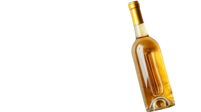 White wine bottle lying down on transparent background