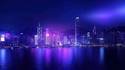 Obraz premium Neon Hong Kong Nightscape: A Vibrant City Skyline