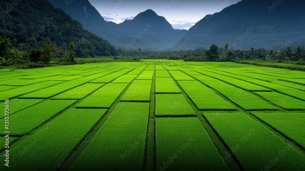 Poster rice factory, rice factory utilizing renewable energy with high-resolution image enhancement.