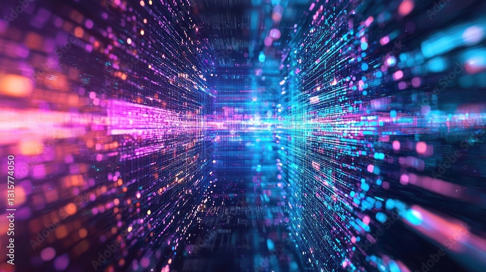 Poster digital matrix: a journey through neon data streams