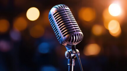 A microphone is pointed at a blurry background