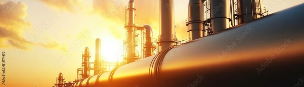 Poster a long pipeline with a sunset in the background