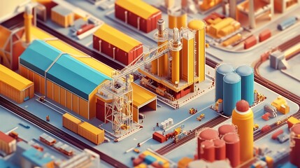 Miniature Industrial Complex: Detailed Isometric View of a Factory