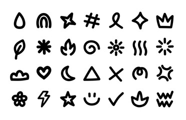Set of Minimalist Doodle Icons Illustration for Bullet Journaling - Hand-Drawn Symbols for Scrapbooking