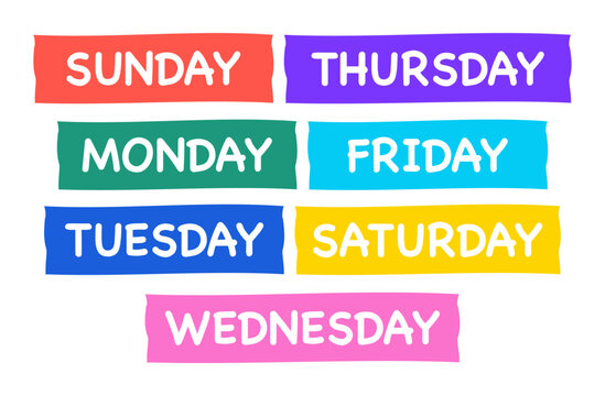 Days of the Week Labels in Colorful Banners Illustration for Planners - Weekly Labels for Scheduling