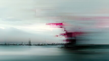 Abstract Landscape with Blurred Stripes and Soft Colors Over Water and Cloudy Sky