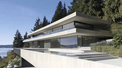 Modern Concrete Waterfront Mansion: Architectural Masterpiece