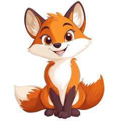 Obraz premium This image depicts an adorable cartoon fox sitting and smiling with a friendly and cheerful expression.
