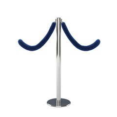 Elegant Silver Barrier Post with Blue Velvet Rope Isolated on transparent background