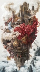 Obraz premium Surreal Cityscape: A Skull's Architectural Dream