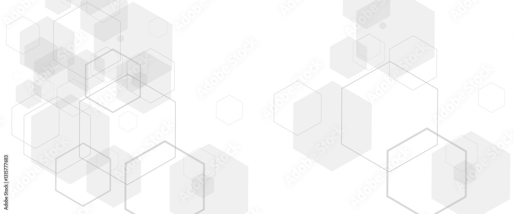 Aufkleber abstract white and grey geometric hexagon background, technology background design .