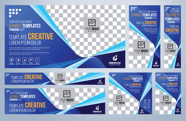 Set of Blue social media, Web banners templates, Coverpage Standard sizes with space. Vector illustration