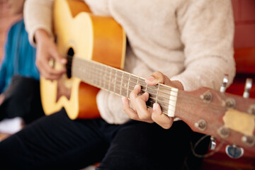 Close up christians hands pray to God with spiritual faith on holy bible in catholic church...