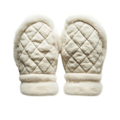 A Pair of White Sheepskin Mitts Isolated on Transparent Background