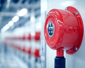 Red fire alarm, industrial facility