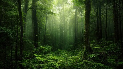 Naklejka premium Enchanted Forest: A Misty Green Haven