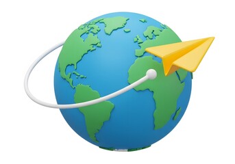 Naklejka premium Global Travel Paper Airplane Orbiting Earth – 3D Illustration
